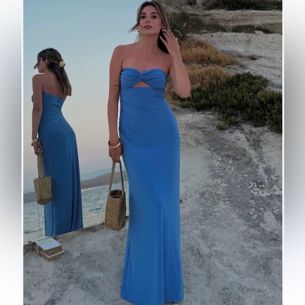 Zara NWT strapless cutout dress blue 3152/367